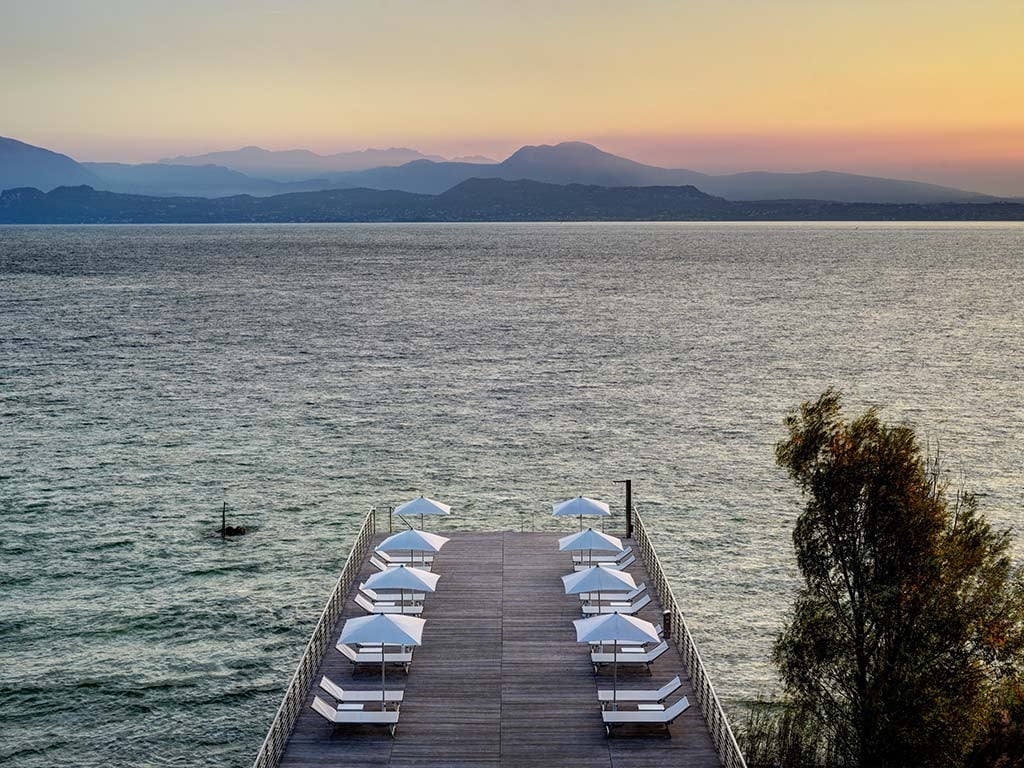 The private 500-square-metre jetty, which the hotel presents as an event space in its own right and which makes boat arrivals possible.